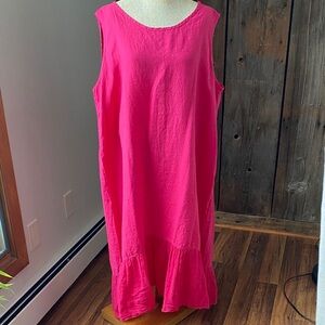 Flax hot pink 100% linen sleeveless tiered maxi dress plus size Sz 2G/22-24/xxl